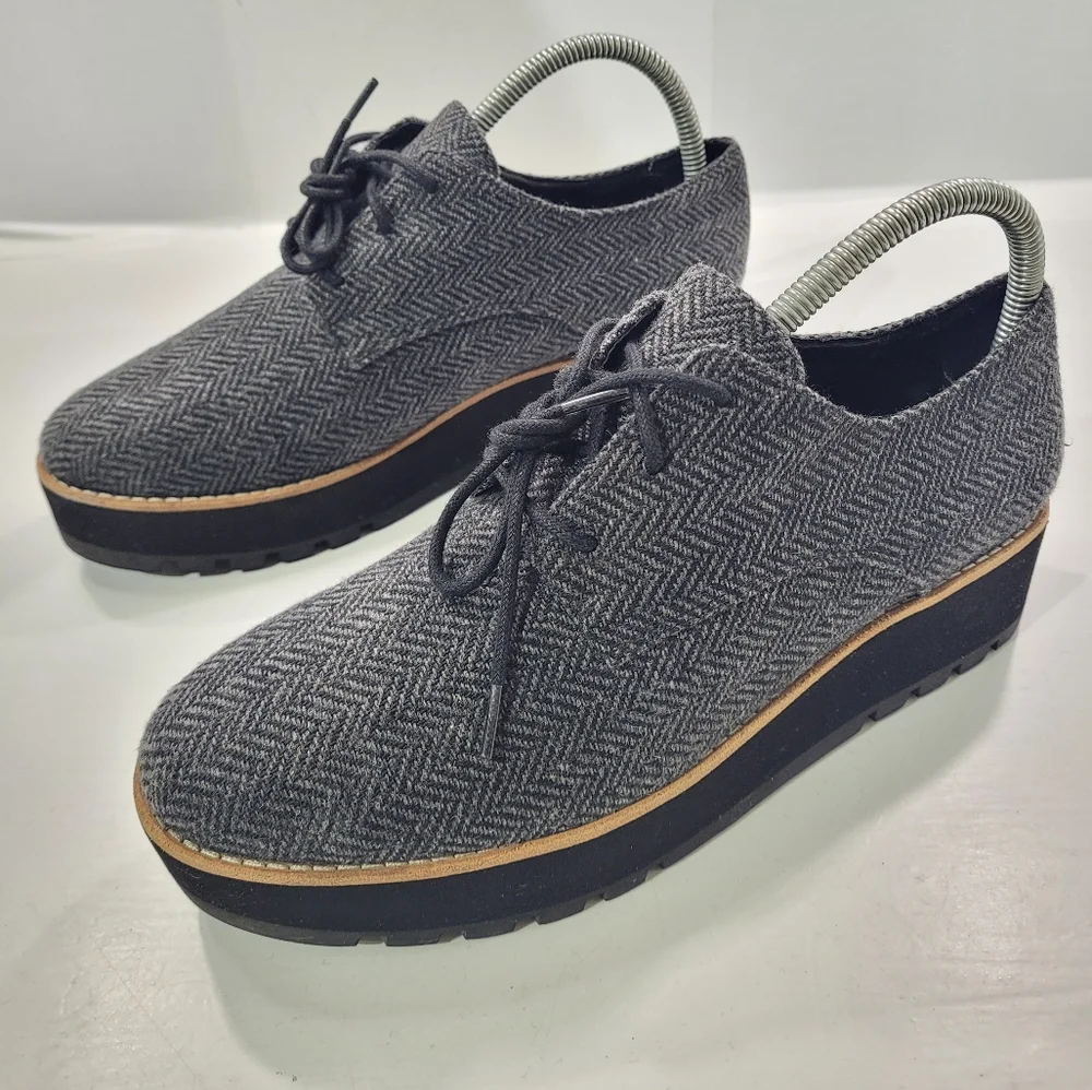 EILEEN FISHER EDDY LACE UP PLATFORM TWEED HERRINGBONE OXFORD LOAFER SHOE 7.5 A11 - Picture 1 of 13
